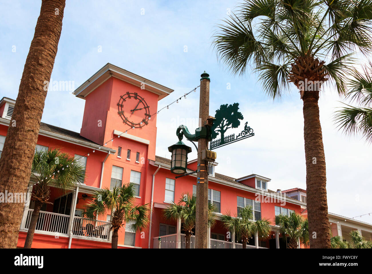 Building detail in Market Street, Celebration town centre, Osceola District, Florida, America, USA Stock Photo