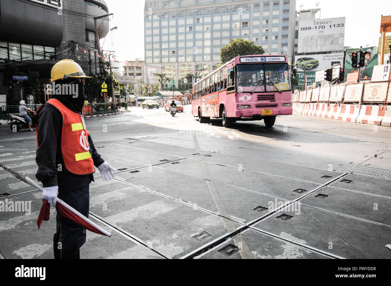 traffic controller in the street of Bangkok Stock Photo