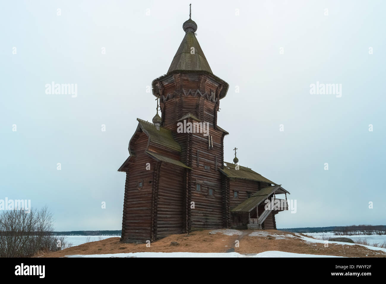 Russian orthodox wooden Dormition Church in Kondopoga, Karelia, Russia. Was built in 1774. Stock Photo