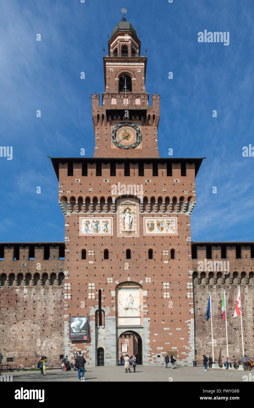 Entrance, Sforza Castle, Piazza Castello, Milan, Italy Stock Photo