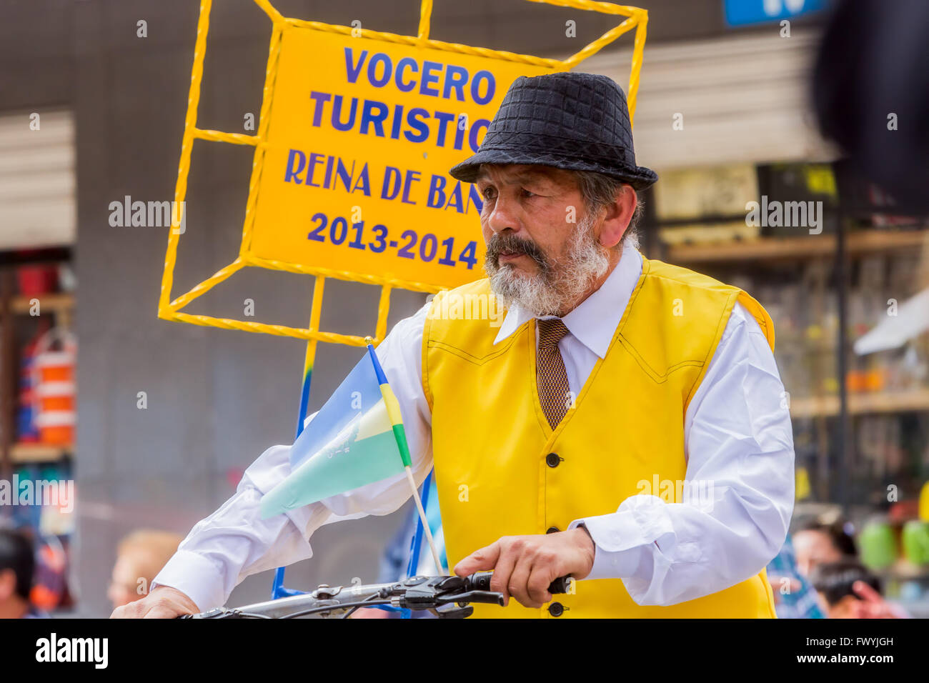 Banos De Agua Santa, - 29 November 2014: Elderly And Experimented Spokesman On The Streets Of South America  In Banos Stock Photo
