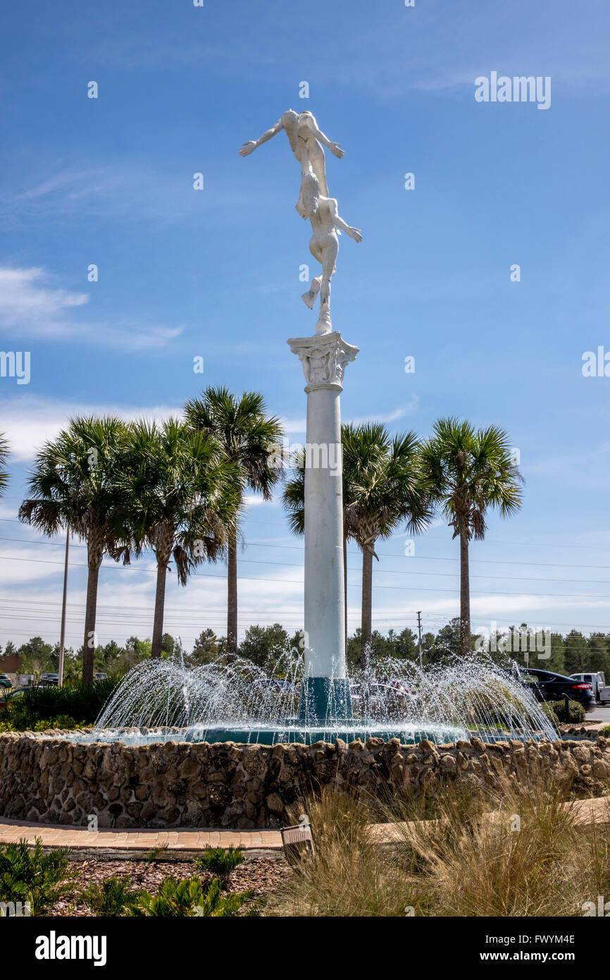 The Adagio Statue And Fountain at the Entrance To Weeki Wachee State Park Florida, Home To The Famous Underwater Mermaid Show Stock Photo