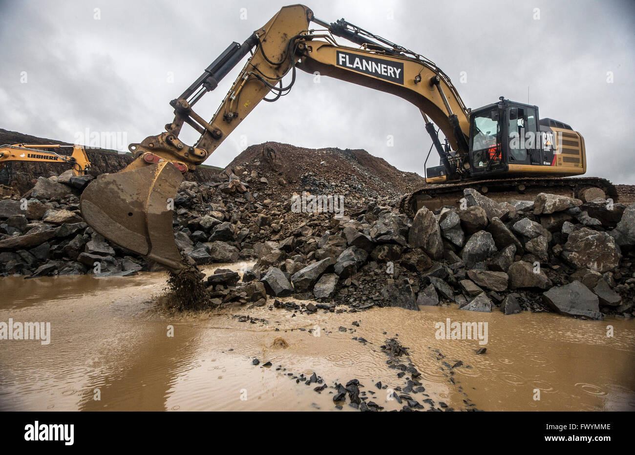 Borders Railway Construction showing digger clearing rocks Stock Photo