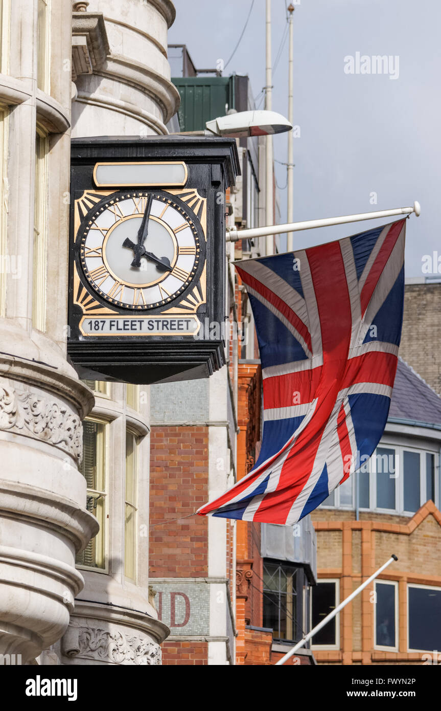 Union Jack flag on Fleet Street, London England United Kingdom UK Stock Photo