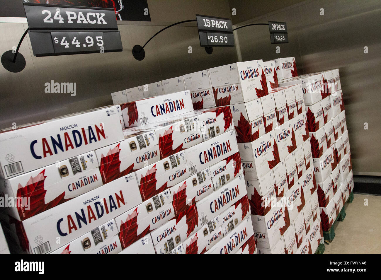 Molson Canadian beer cases on display at a newly opened self serve Beer