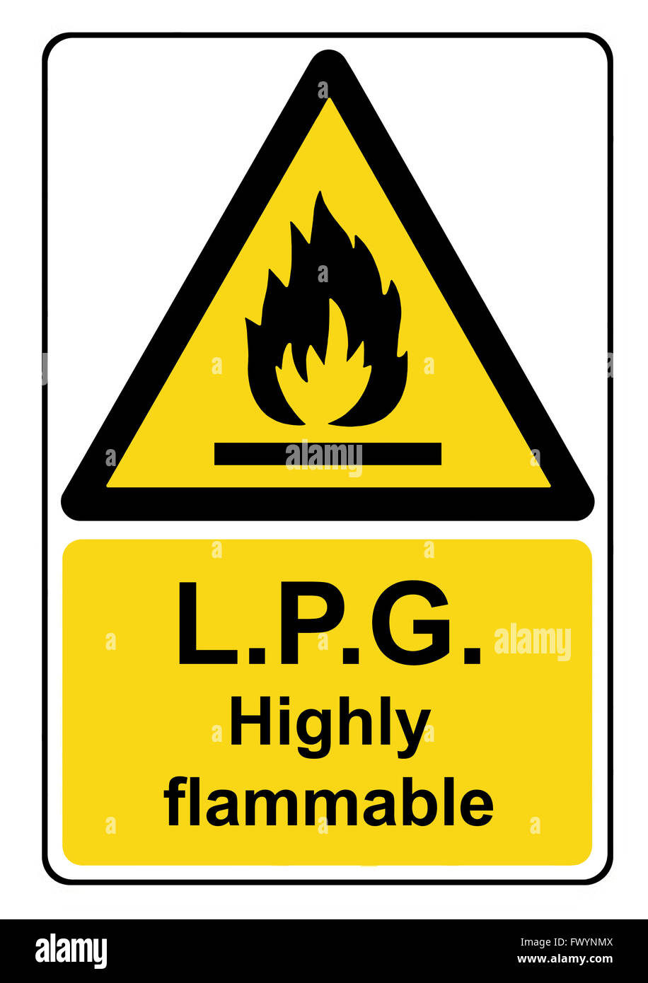 L.P.G. highly flammable yellow warning sign Stock Photo