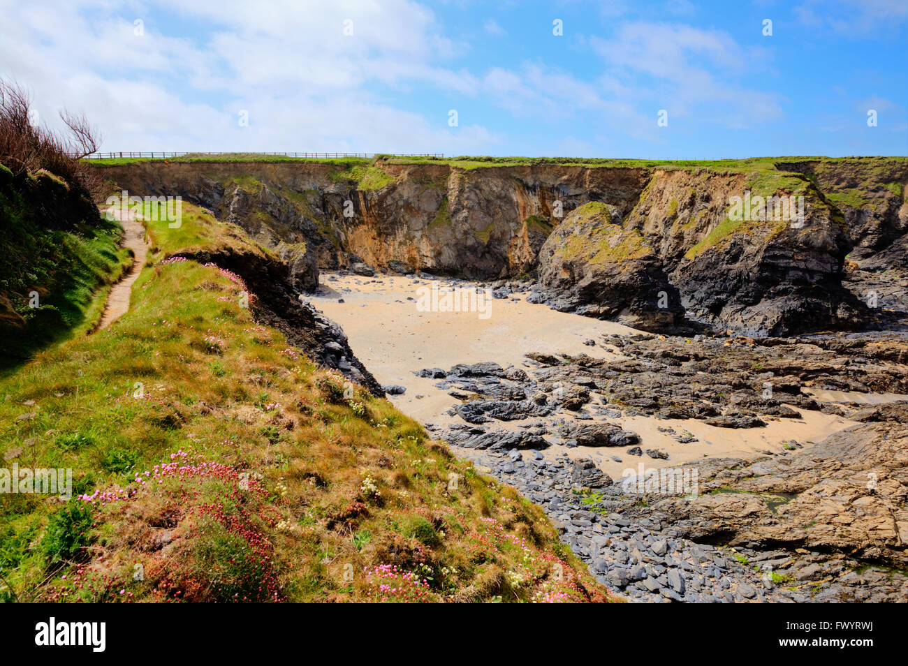 Cornish Coast cove Newtrain Bay North Cornwall near Padstow and Newquay