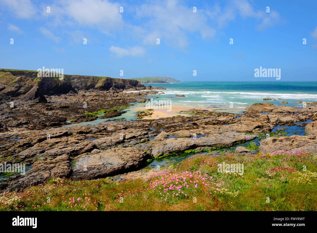 Coast view Newtrain Bay North Cornwall near Padstow and Newquay Stock