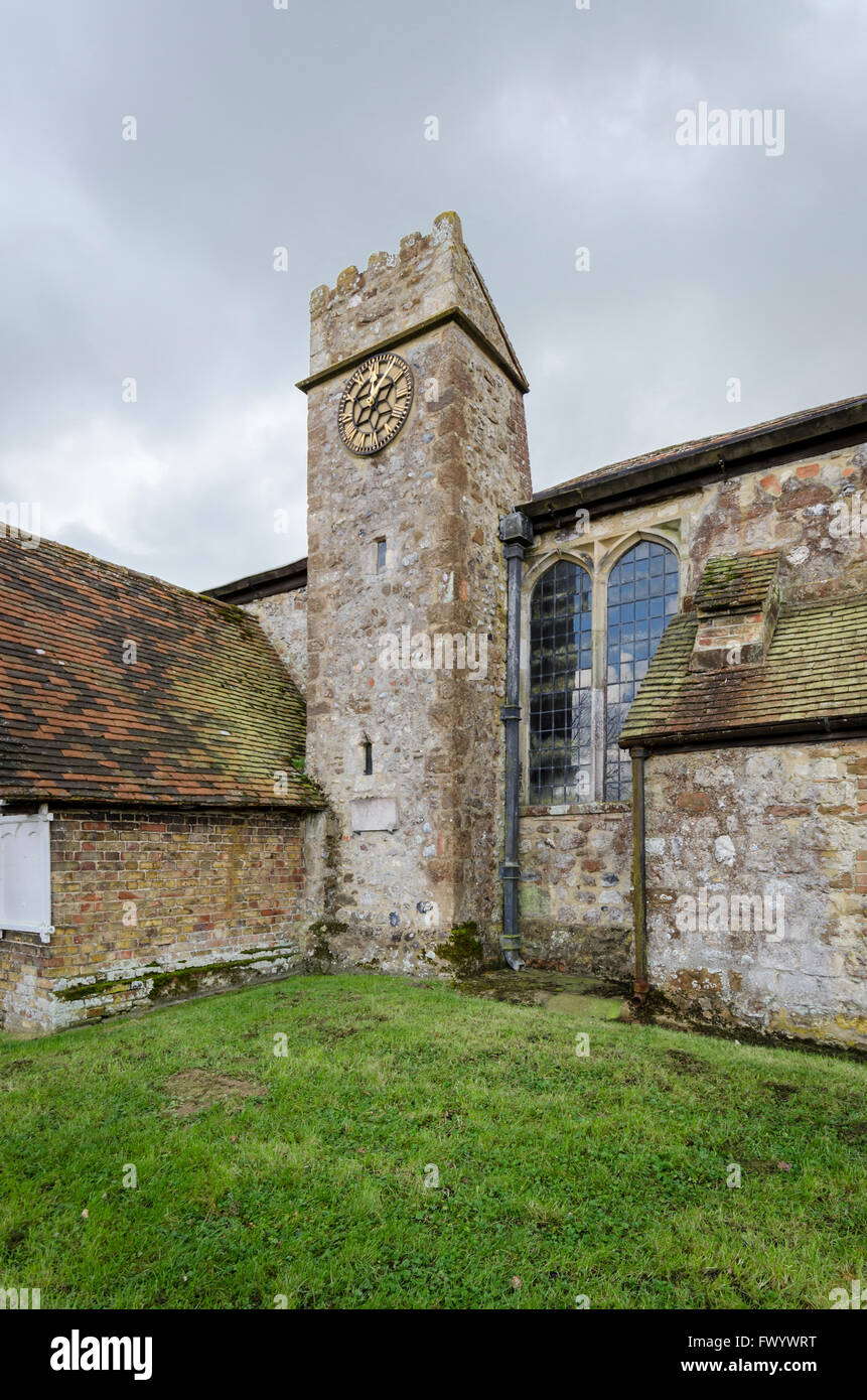 Clock tower of Saint Augustines church, Brookland, Romney Marsh, Kent Stock Photo