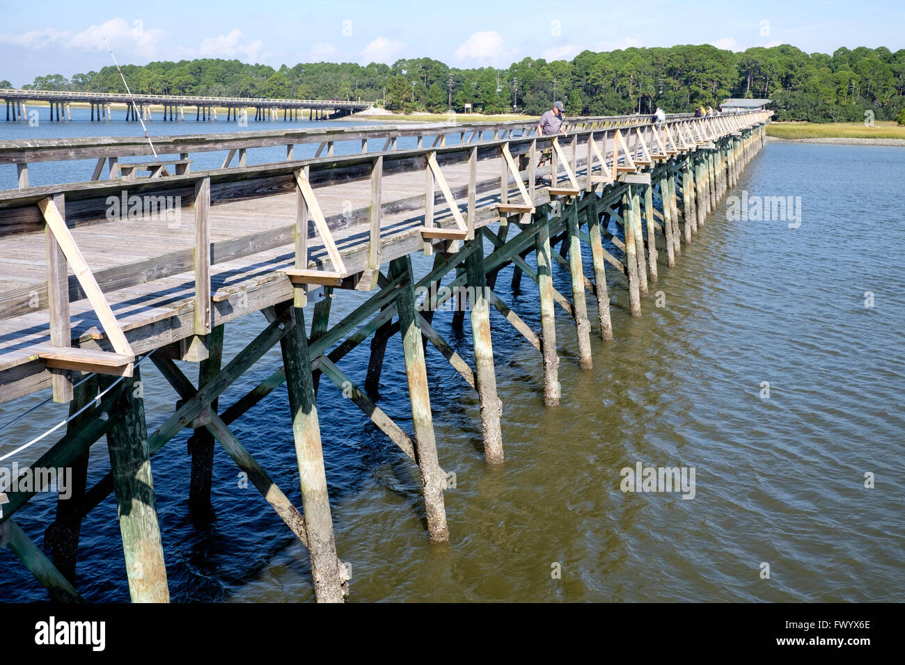 Fishing pier at Fripp inlet on Hunting Island State Park, South