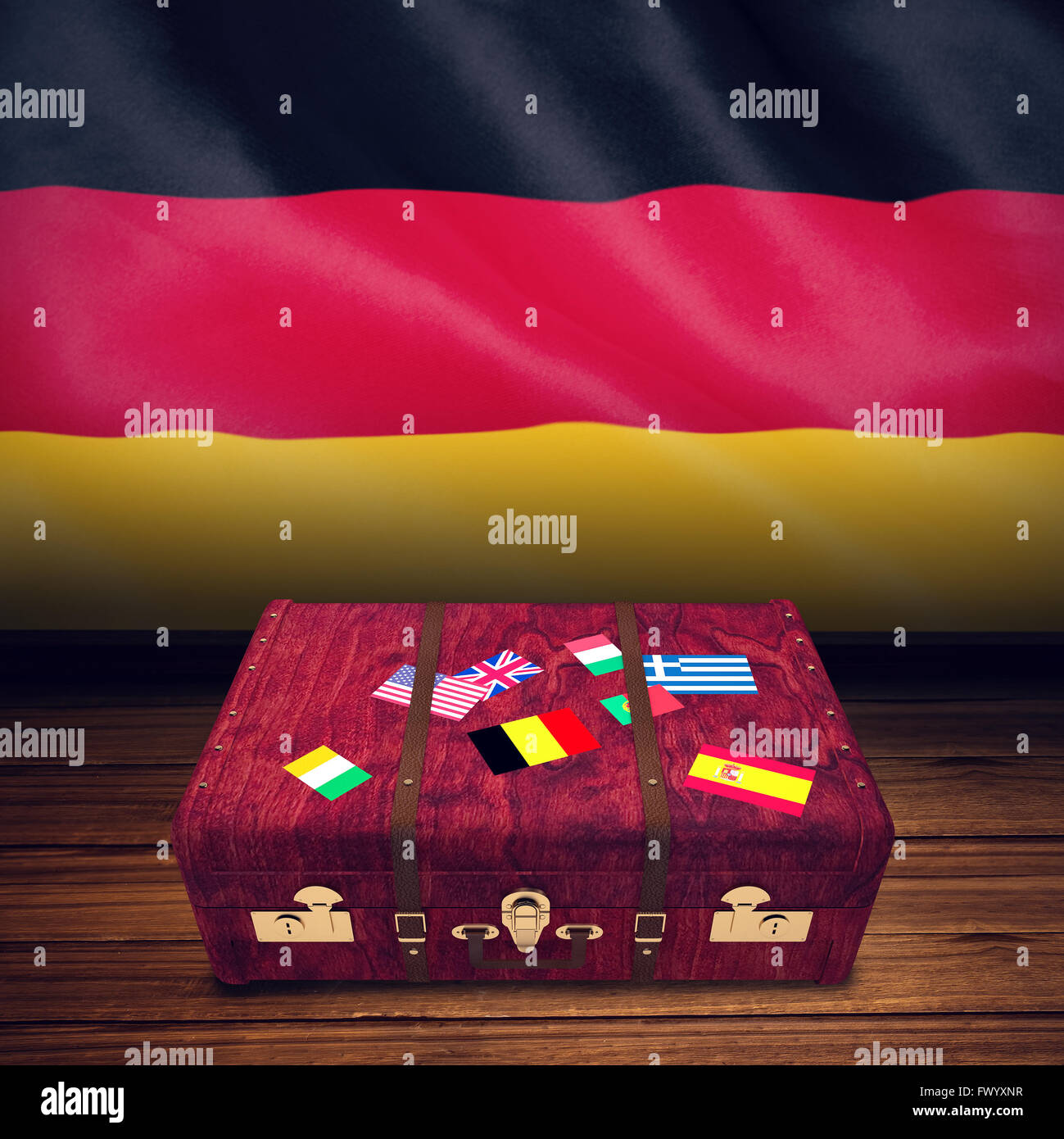 Metal suitcase covered with stickers bought from different countries Stock  Photo - Alamy