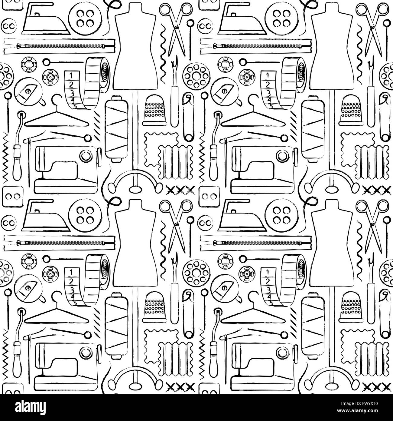 Sewing icons hand drawn seamless pattern background Stock Vector