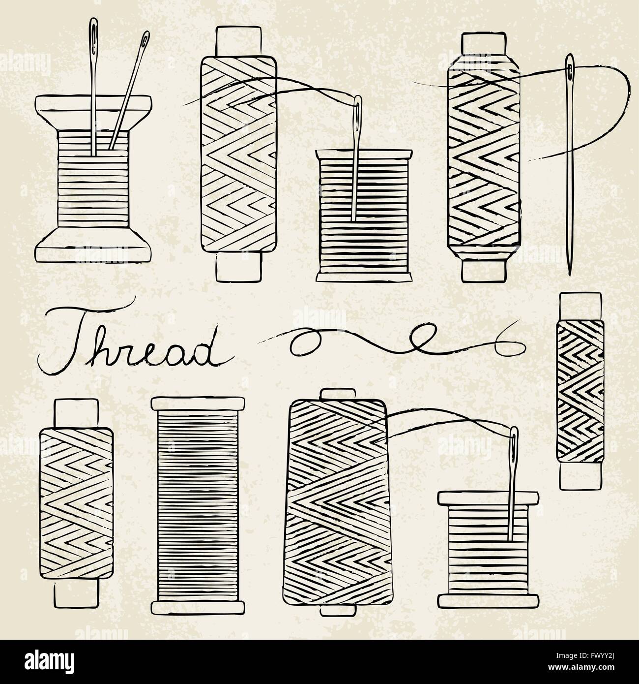 Spools of thread with needle Royalty Free Vector Image