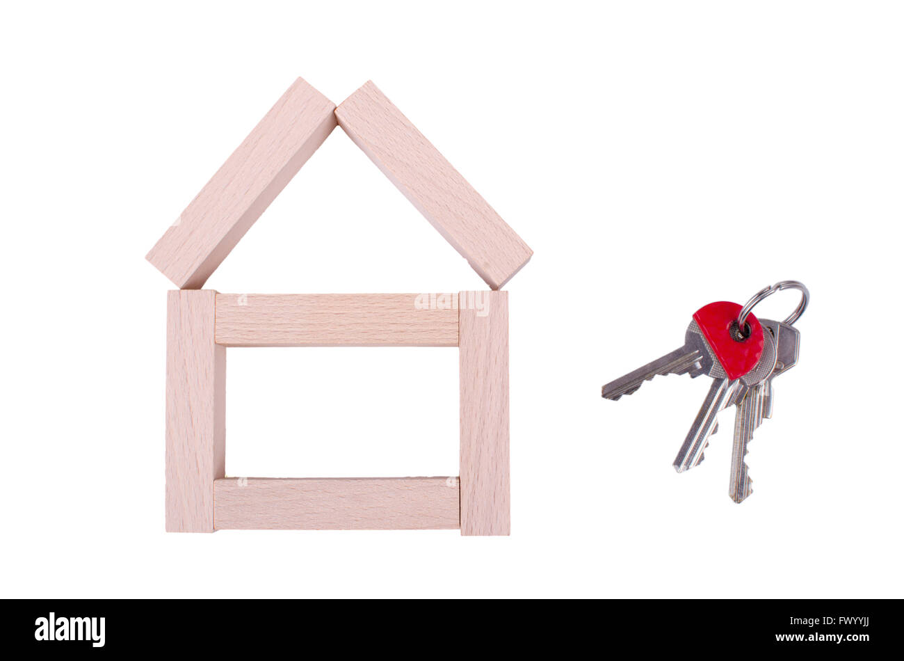 Wooden bricks house and keys with red marker Stock Photo Alamy