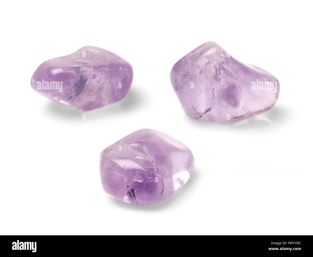 Amethyst shot from three angles isolated on white background. Stock Photo