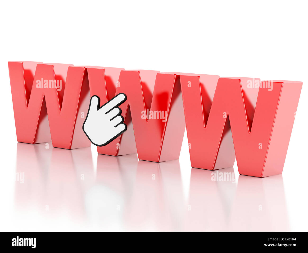 3D Illustration. WWW with mouse cursor. Network communication concept. Isolated white background. Stock Photo