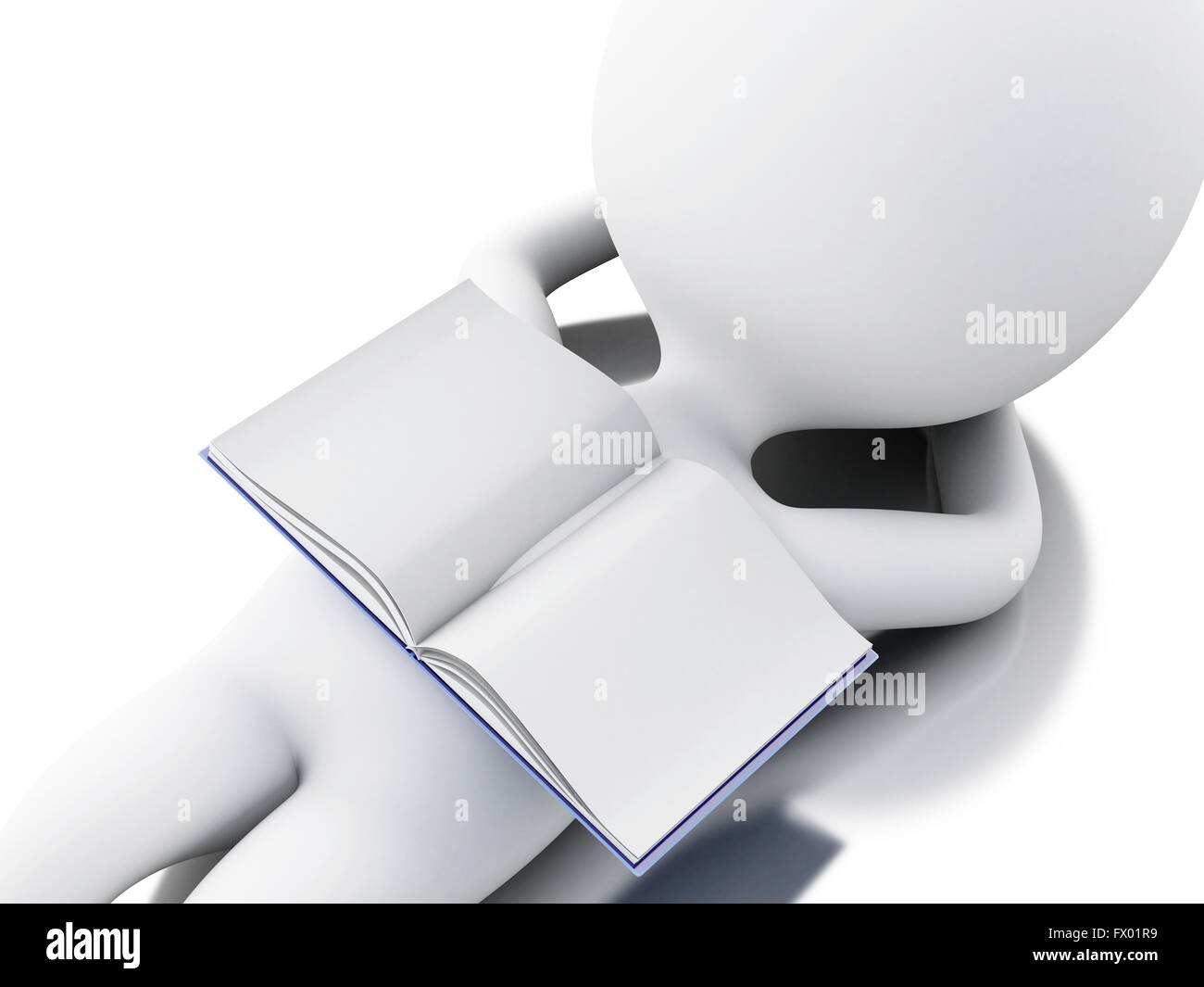 3D Illustration. White people relaxing and reading a book. Isolated white background. Stock Photo