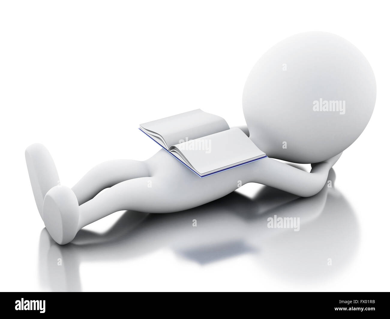 3D Illustration. White people relaxing and reading a book. Isolated white background. Stock Photo
