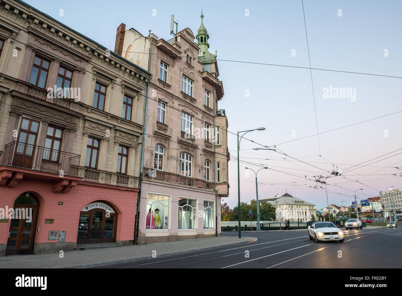 Apartment houses at Prazska street in Pilsen city, Czech Republic Stock