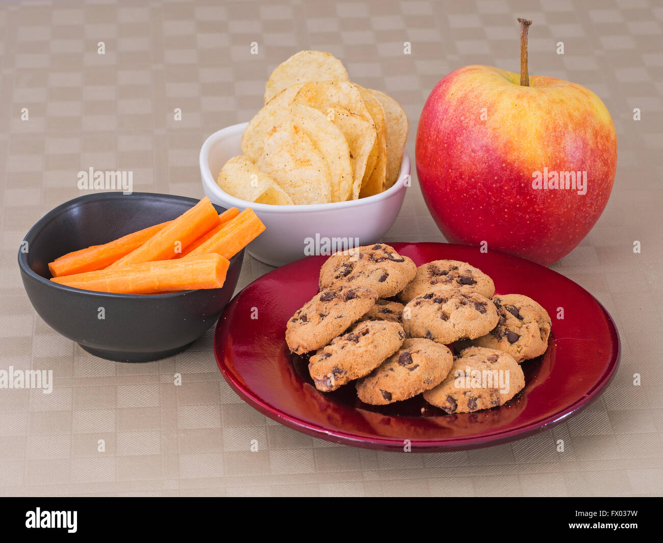 Healthy versus unhealthy food options concept. Stock Photo