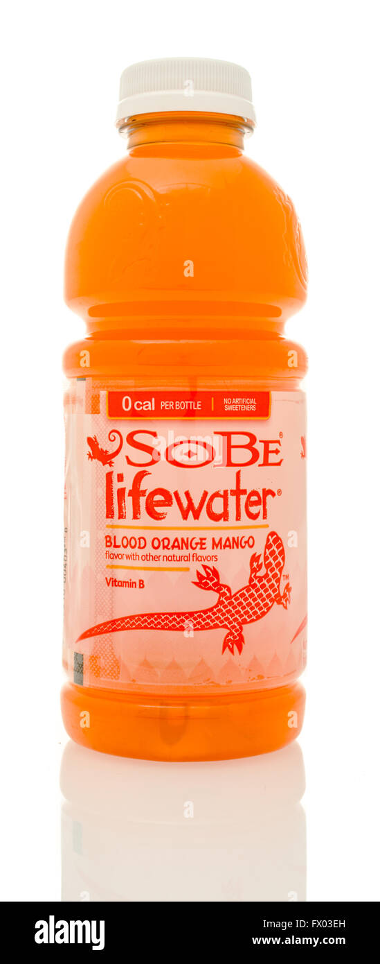 Winneconne, WI - 14 Jan 2016:  Bottle of Sobe lifewater in blood orange mango flavor. Stock Photo