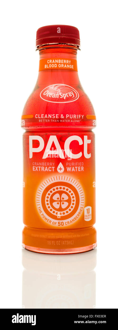 Winneconne, WI - 14 Jan 2016:  Bottle of Ocean Spray Pact in cranberry blood orange flavor Stock Photo