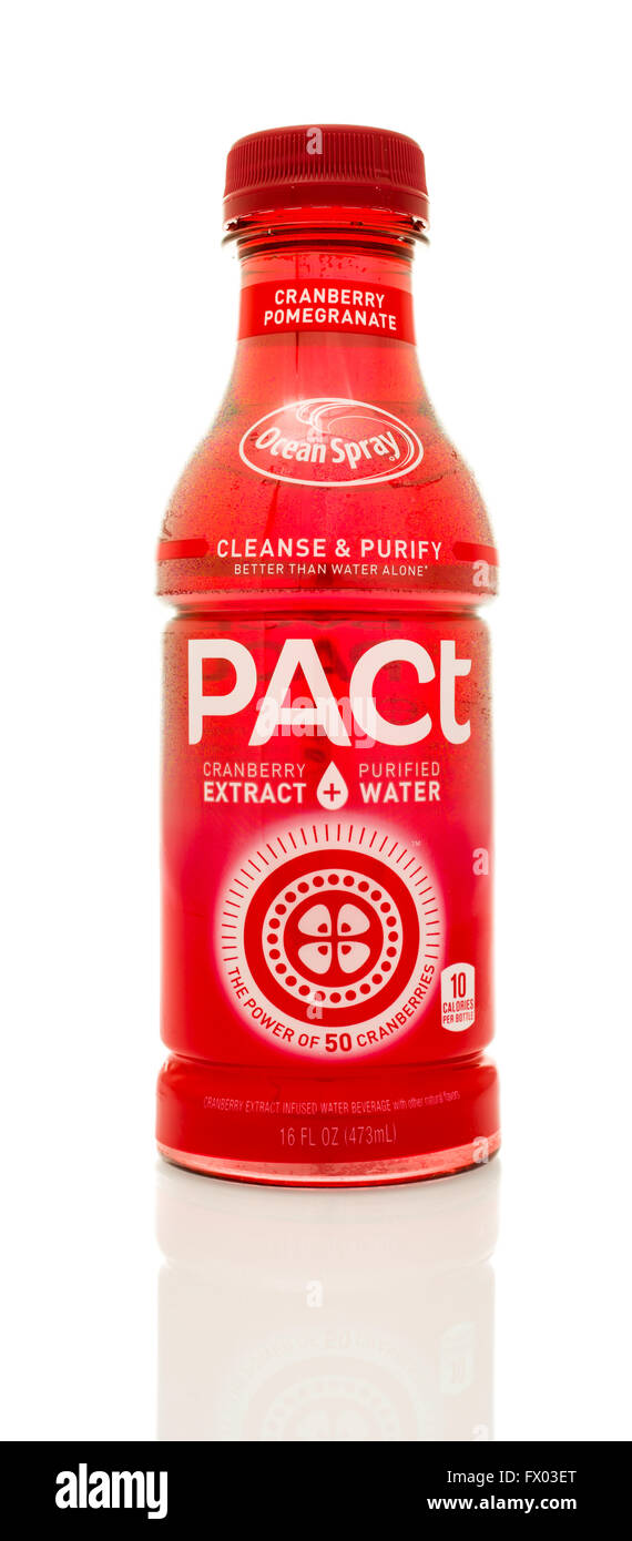 Winneconne, WI - 14 Jan 2016:  Bottle of Ocean Spray Pact in cranberry pomergranate flavor Stock Photo