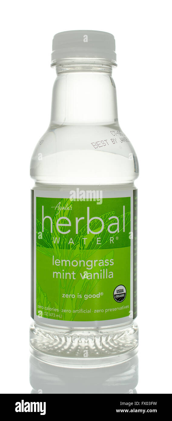 Winneconne, WI - 5 March 2016:  A bottle of herbal water in lemongrass mint vanilla flavor. Stock Photo