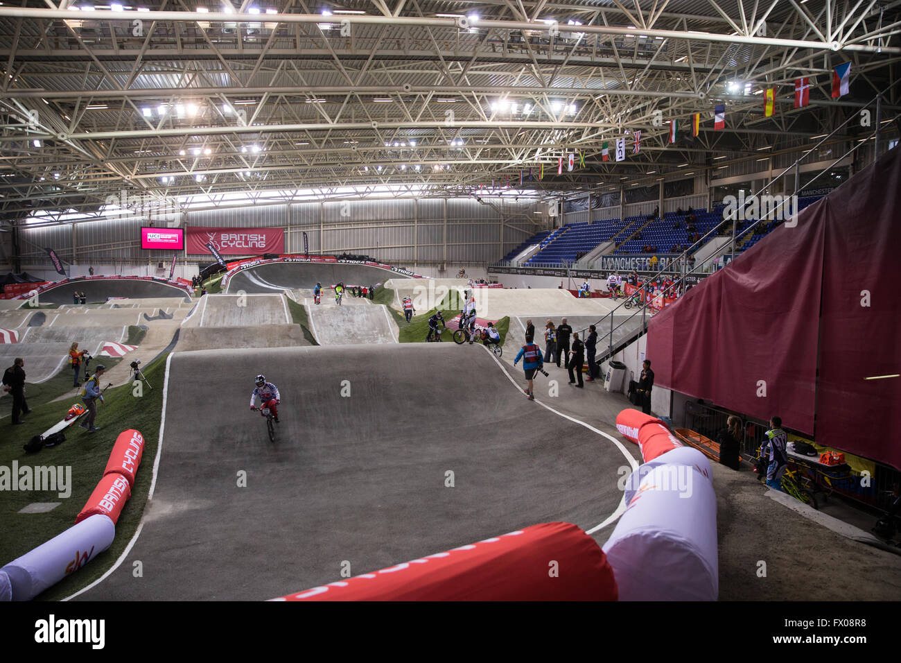 National Cycling Centre, Manchester, UK. 09th Apr, 2016. UCI BMX Supercross  World Cup Day 1. The BMX track at the Manchester Velodrome. Credit: Action  Plus Sports/Alamy Live News Stock Photo - Alamy