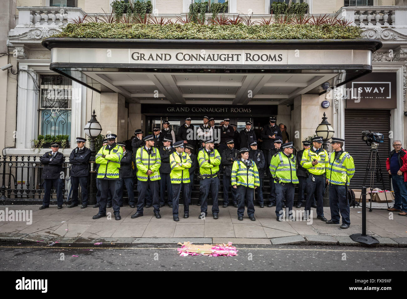 London, UK. 9th April 2016. ‘David Cameron Must Resign’ demonstration outside the Connaught Rooms location of the Conservative Party Spring Conference Credit:  Guy Corbishley/Alamy Live News Stock Photo