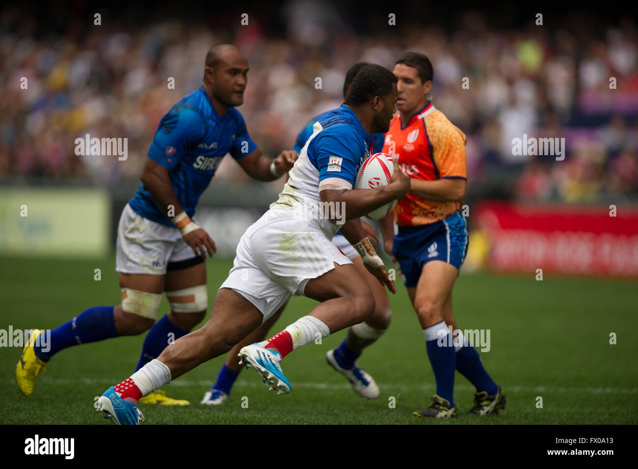 Hong Kong, China. 9, April, 2016. HSBC World Rugby Sevens Series-round 7, Hong Kong Stadium. Samoa vs France. Samoa wins 24 -12. Credit:  Gerry Rousseau/Alamy Live News Stock Photo