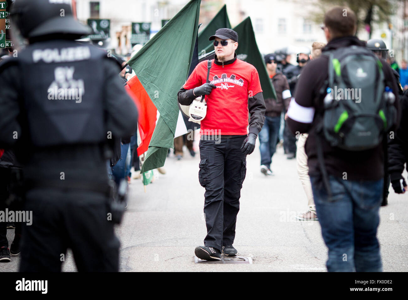 Neonazi party III. Weg rallied through Ingolstadt today. Approximately 70 neonazis demonstrated through the Bavarian town. Counter protestors blocked the route twice. 9th Apr, 2016. © 24mmjournalism/ZUMA Wire/Alamy Live News Stock Photo