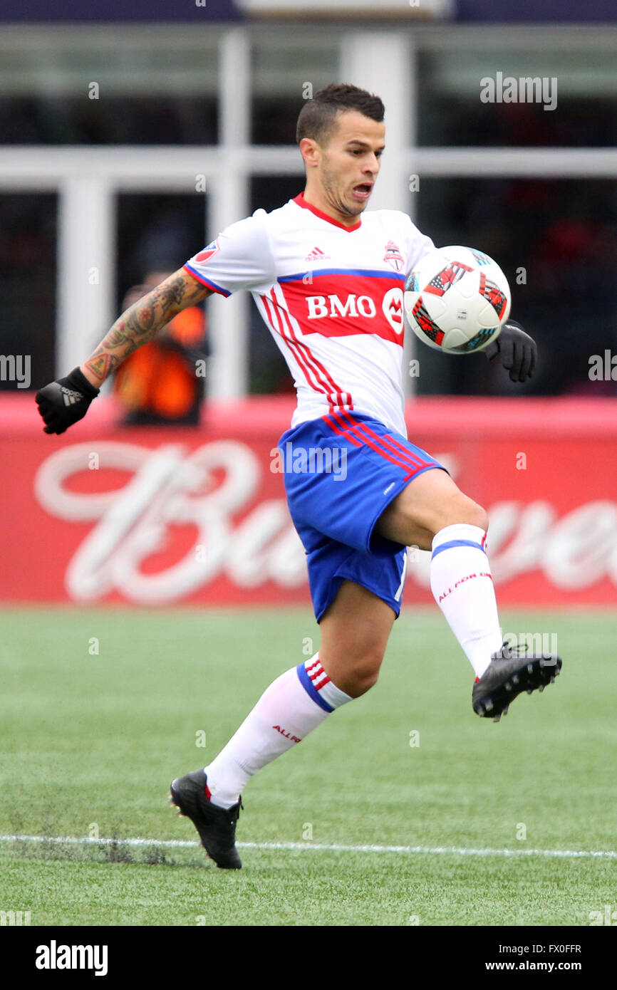 April 9, 2016; Foxborough, MA, USA; Toronto FC forward Sebastian Giovinco (10) in action during the first half of an MLS game between the New England Revolution and Toronto FC at Gillette Stadium. The gamed ended in a 1-1 draw. © Cal Sport Media/Alamy Live News Stock Photo
