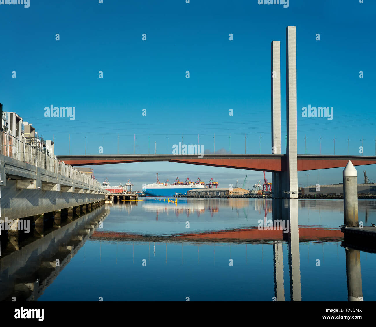 A photo of cargo ship in dock near Bolte bridge, Docklands, Melbourne, Australia Stock Photo Alamy