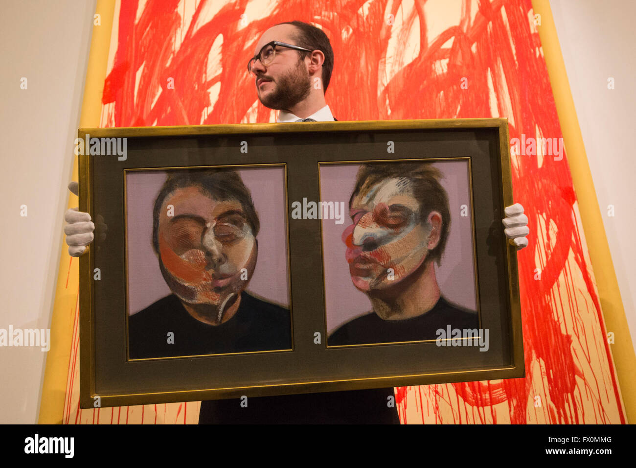 London, UK. 8 April 2016. Two Studies for a Self-Portrait, 1970, by Francis Bacon, estimate: USD 22-30 million. Sotheby's London Auction Preview of art from the Contemporary Art Evening Auction in New York on 11 May 2016. Stock Photo