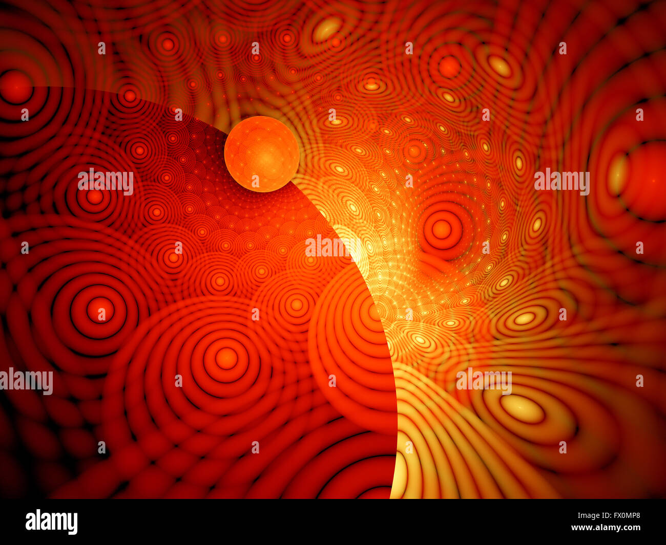 Fiery hypnotic circles, computer generated abstract background Stock Photo