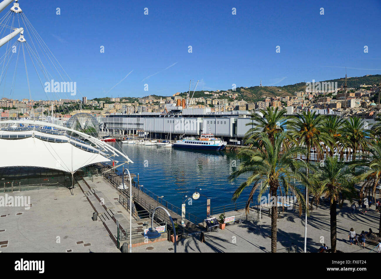 View on Porto Antico and bigo by Renzo Piano, Genoa, Ligury, Italy Stock Photo