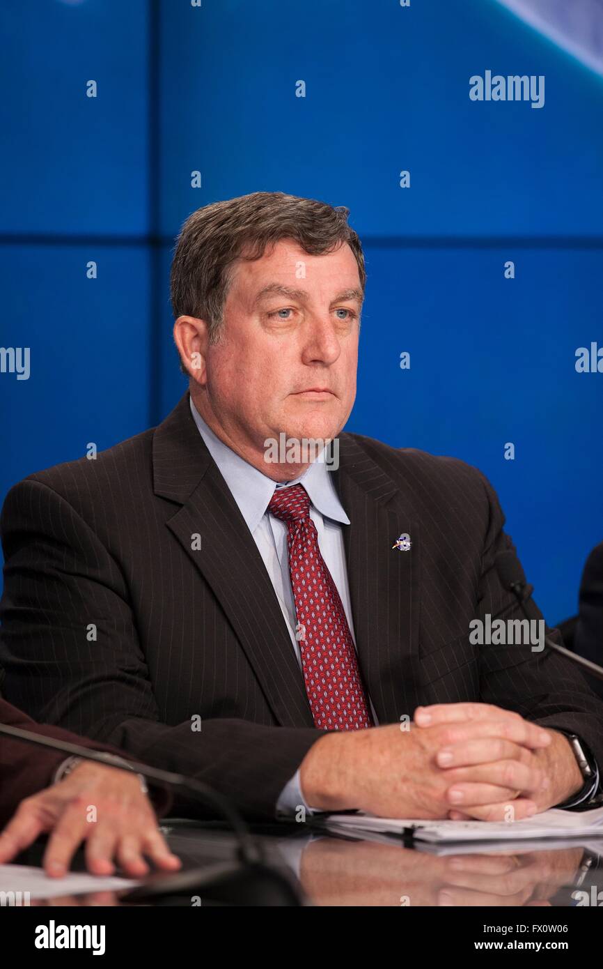 Kirk Shireman, International Space Station Program manager during a prelaunch press conference at the Kennedy Space Center April 7, 2016 in Cape Canaveral, Florida. Stock Photo