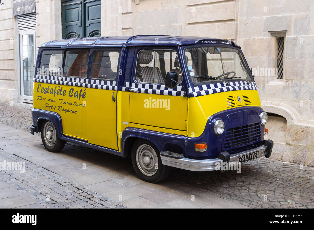A Renault Estafette painted at the colours of L'estafete Cafe in Bayonne, France Stock Photo