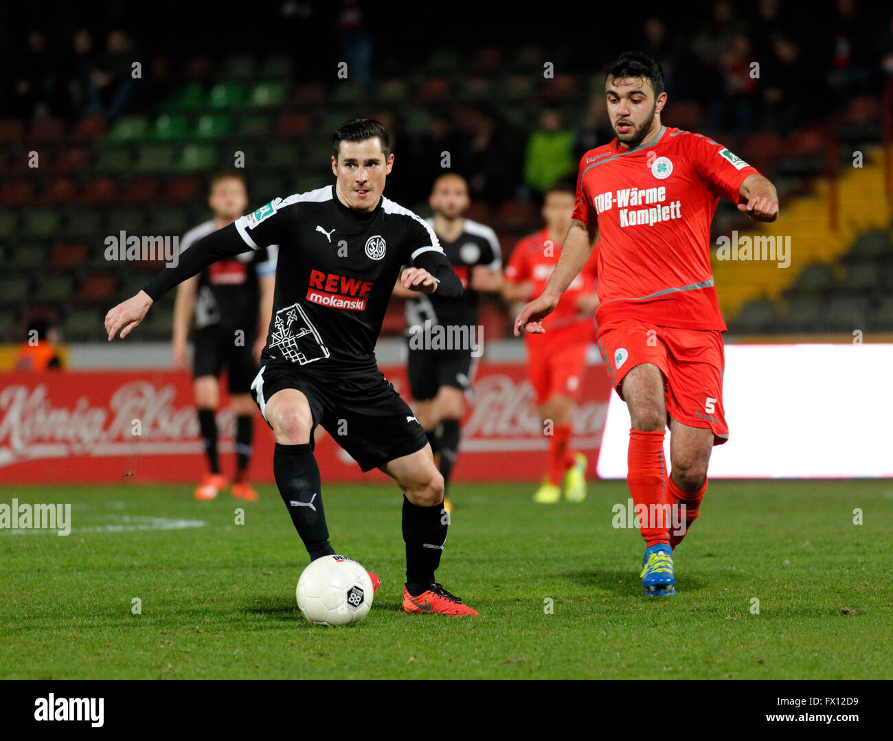 sports, football, Regional League West, 2015/2016, Rot Weiss Oberhausen versus SG Wattenscheid 09 0:0, Stadium Niederrhein in Oberhausen, scene of the match, Manuel Glowacz (09) in ball possession, right Sinan Kurt (RWO) Stock Photo