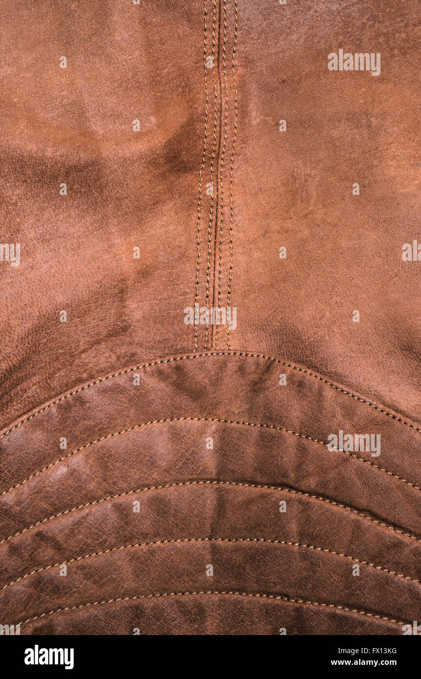 Brown leather motorcyclist jacket, close up detail. Fashion, style and trends Stock Photo
