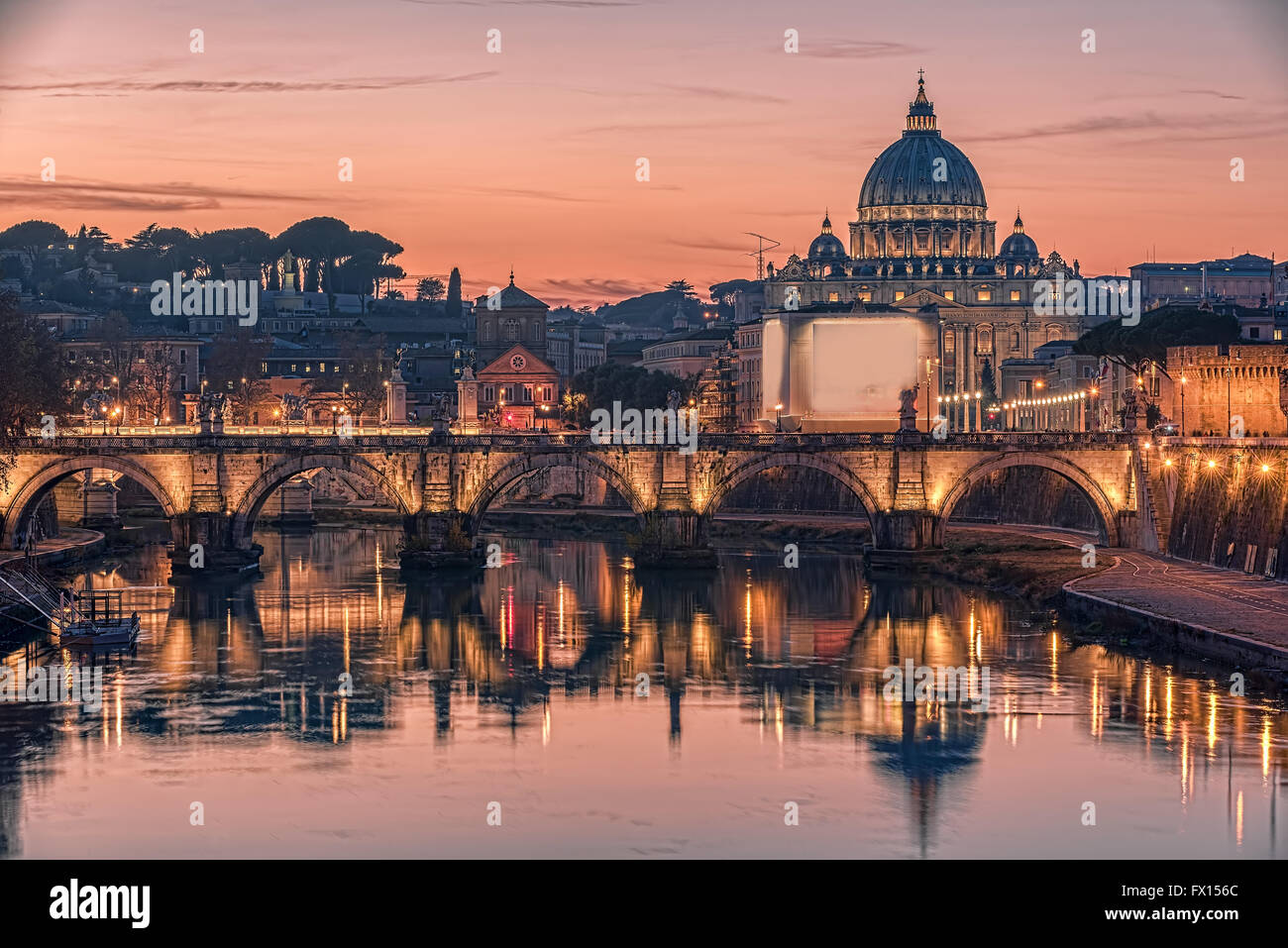 Rome, Italy: St. Peter's Basilica, Saint Angelo Bridge Stock Photo