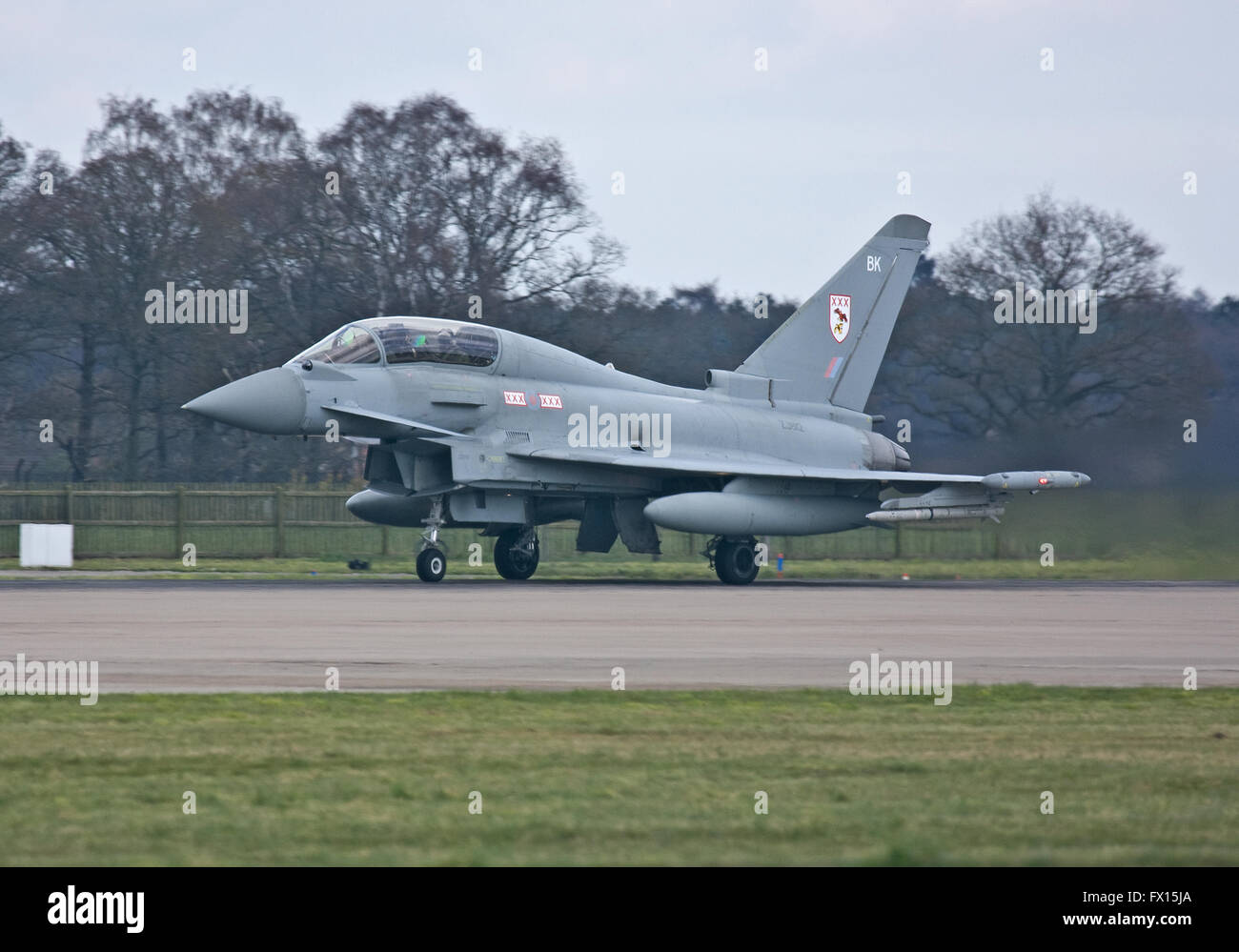 Eurofighter Typhoon of the RAF prepares for take off. Stock Photo