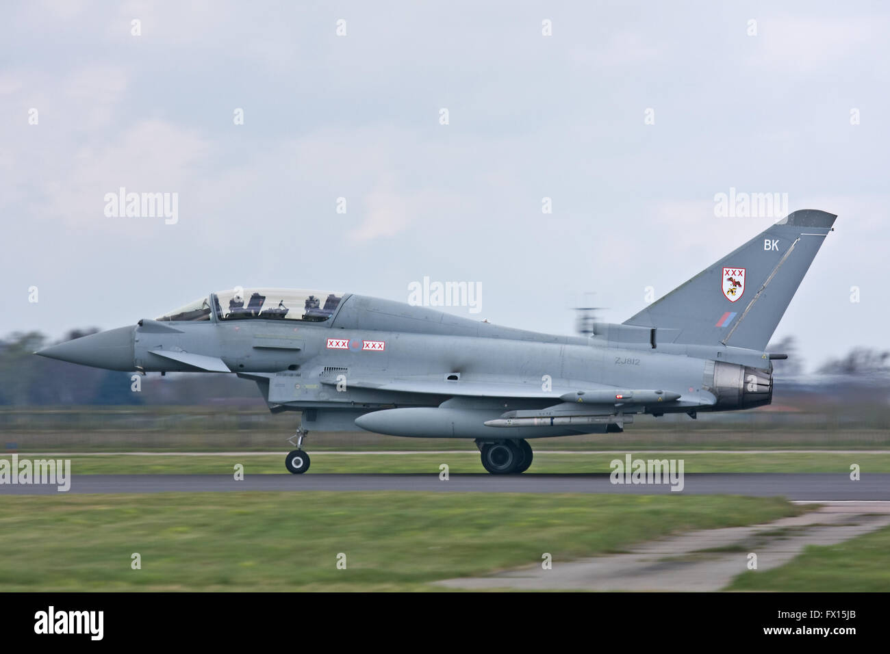 Eurofighter Typhoon of the RAF taking off. Stock Photo