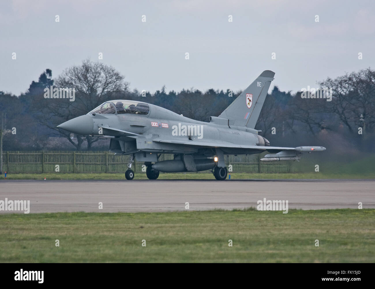 Eurofighter Typhoon of the RAF prepares for take off. Stock Photo