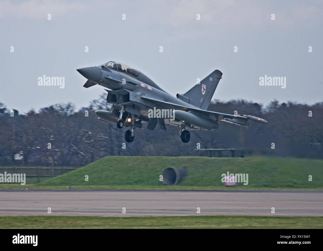 RAF Eurofighter Typhoon landing at  Coningsby Stock Photo
