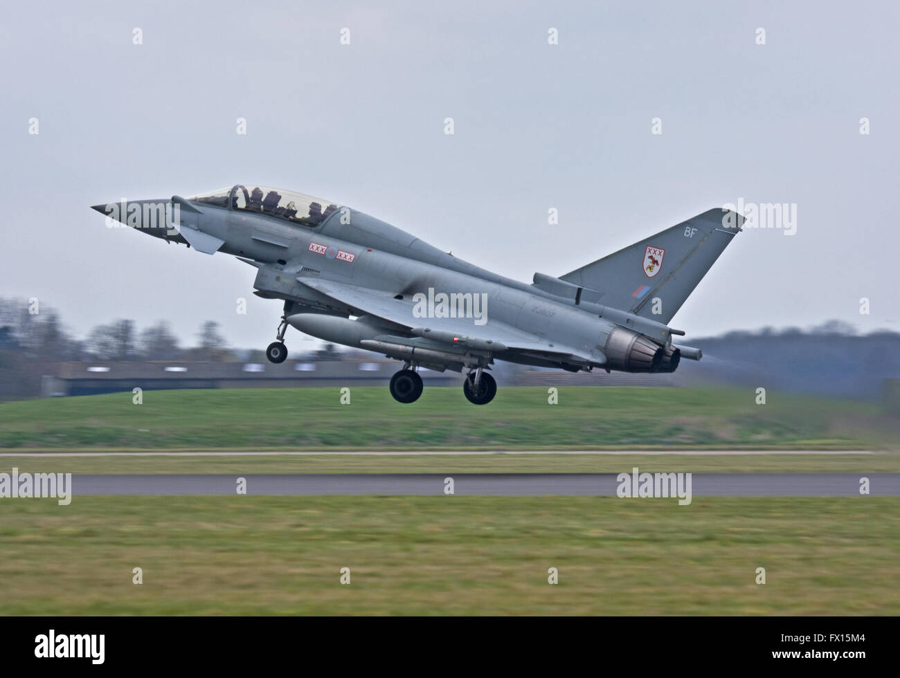 RAF Eurofighter Typhoon landing at Coningsby Stock Photo