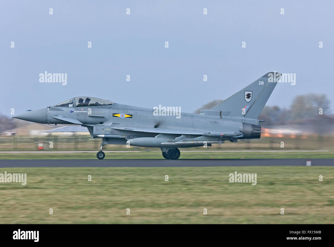 RAF Eurofighter Typhoon, No.XI(F) Squadron takes off on a QRA from Coningsby. Stock Photo