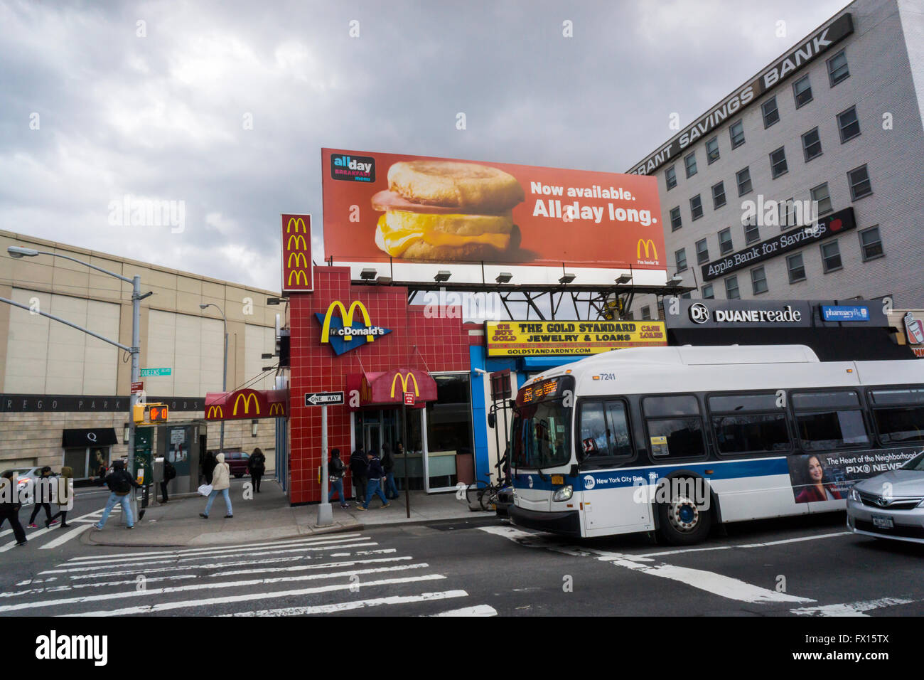 A McDonald's restaurant in Queens in New York with a billboard ...