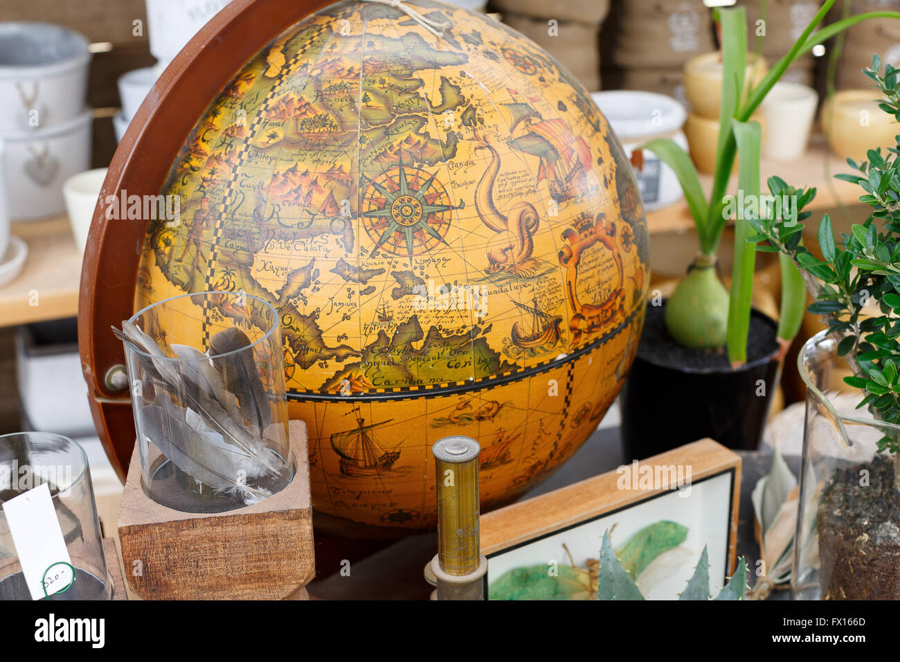 Wood Globe Antique Globes Stock Photo